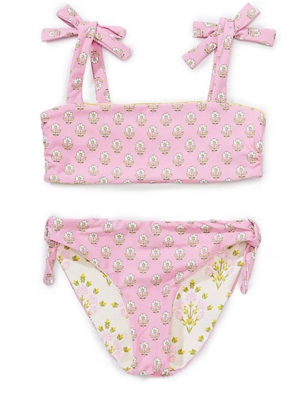 Girls Reversible Pink Floral Two-Piece Swim Bikini